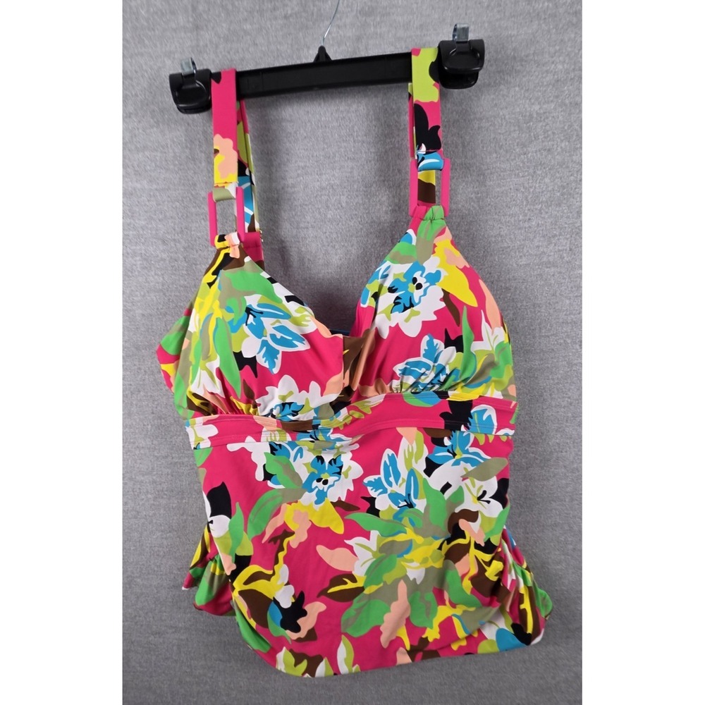 Anne Cole 20W Cabana Party Tankini Bathing Swim Top Tropical Floral Print